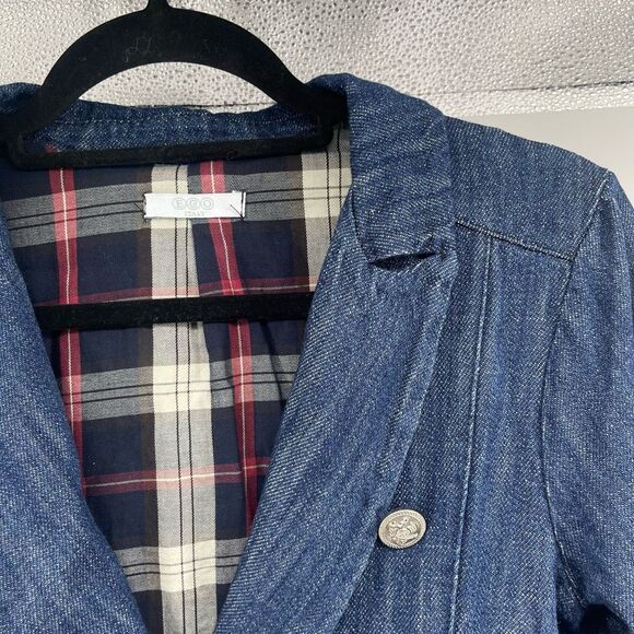 ECO Italy Women’s Dark Wash Denim Blazer Size 42 (US 6) Double Breasted - Picture 11 of 16
